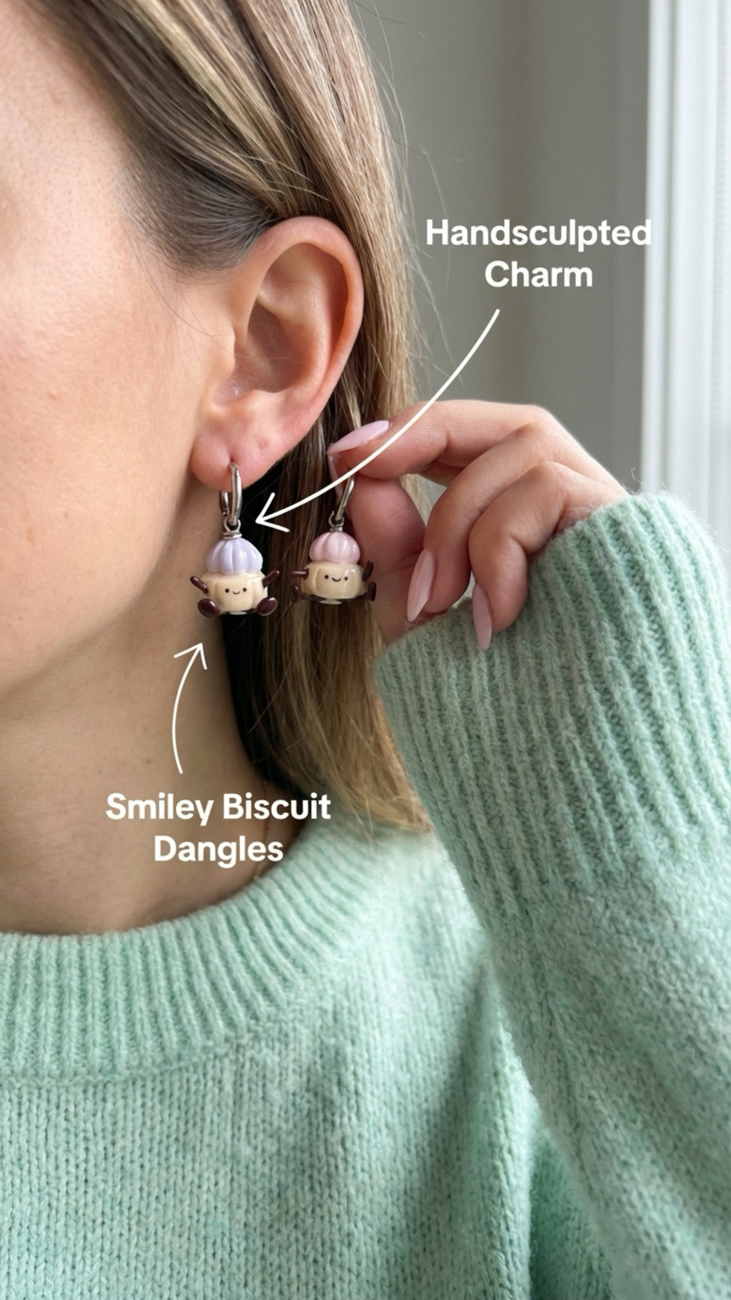 Iced Gem Biscuit Jellycats on Silver Hoop Huggies