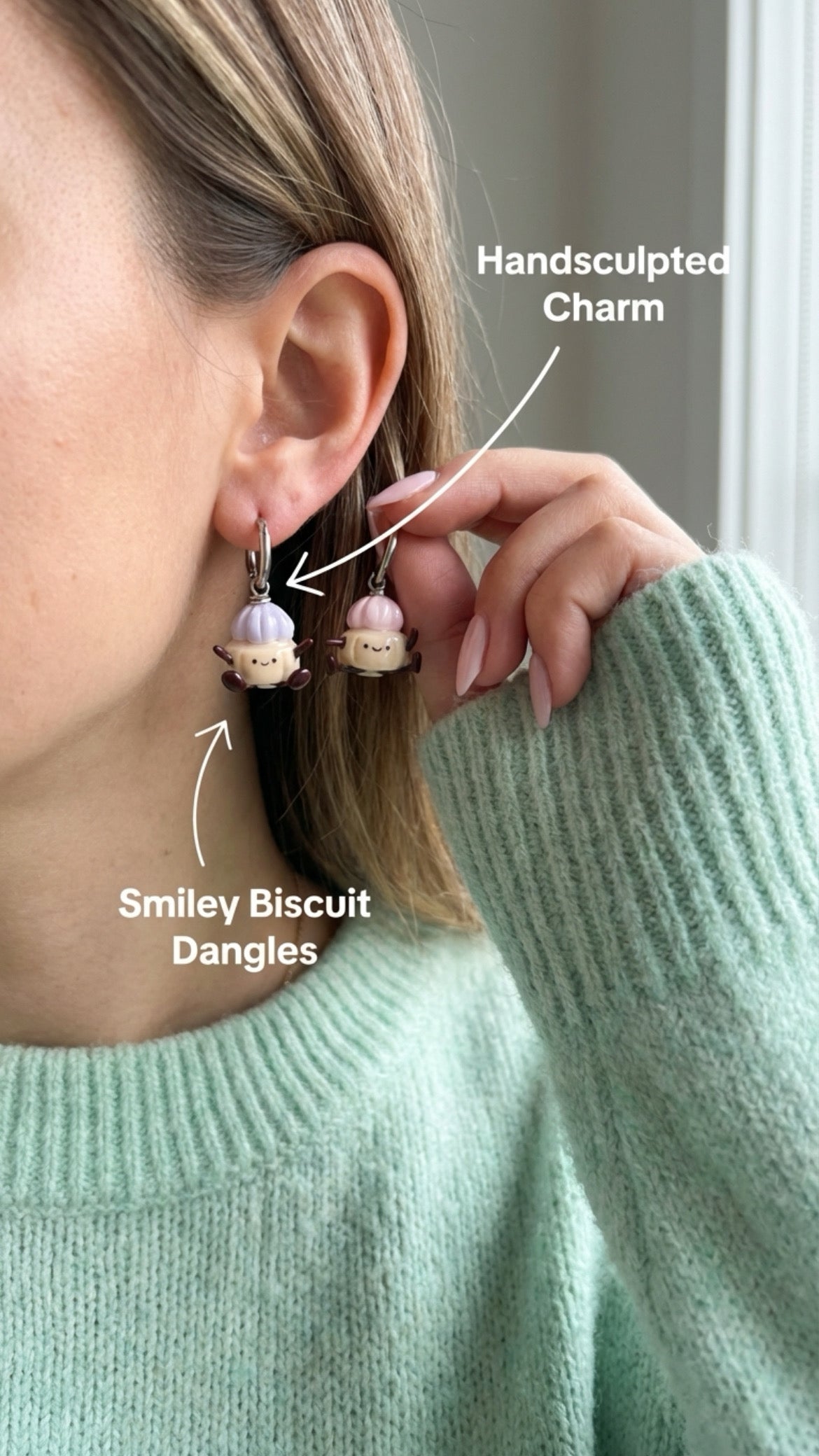 Iced Gem Biscuit Jellycats on Silver Hoop Huggies