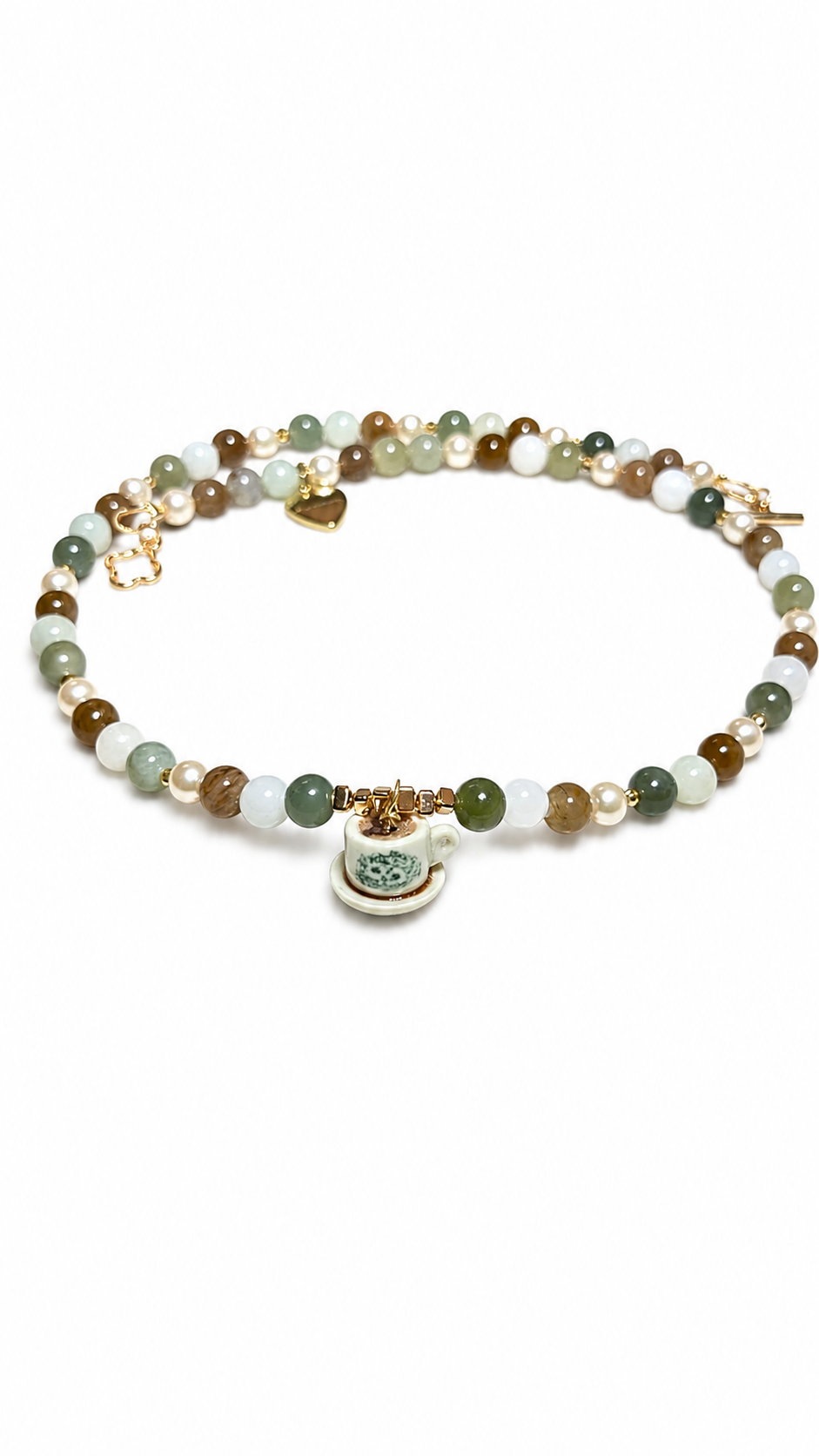 Hand-Beaded Jade and Swarovski Pearl Kopi Cup Necklace (customised for Carmen)