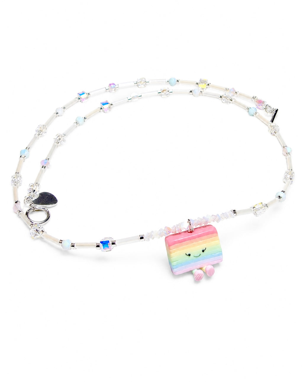Hand-Beaded Kueh Lapis Jellycat with Tubes and Crystals Long Necklace