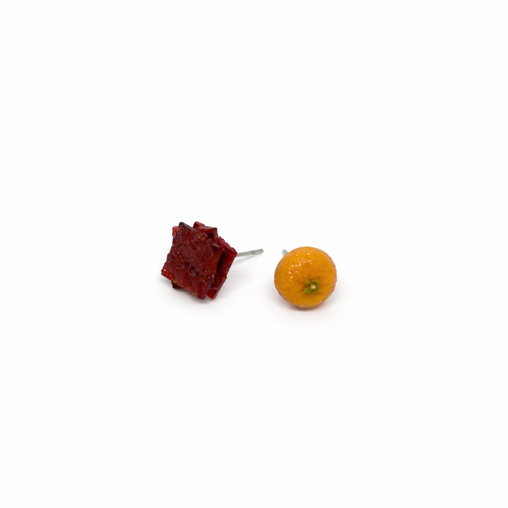 Mandarin Orange and Bakwa Earring Studs (PREORDER, wait time 4-8 weeks)