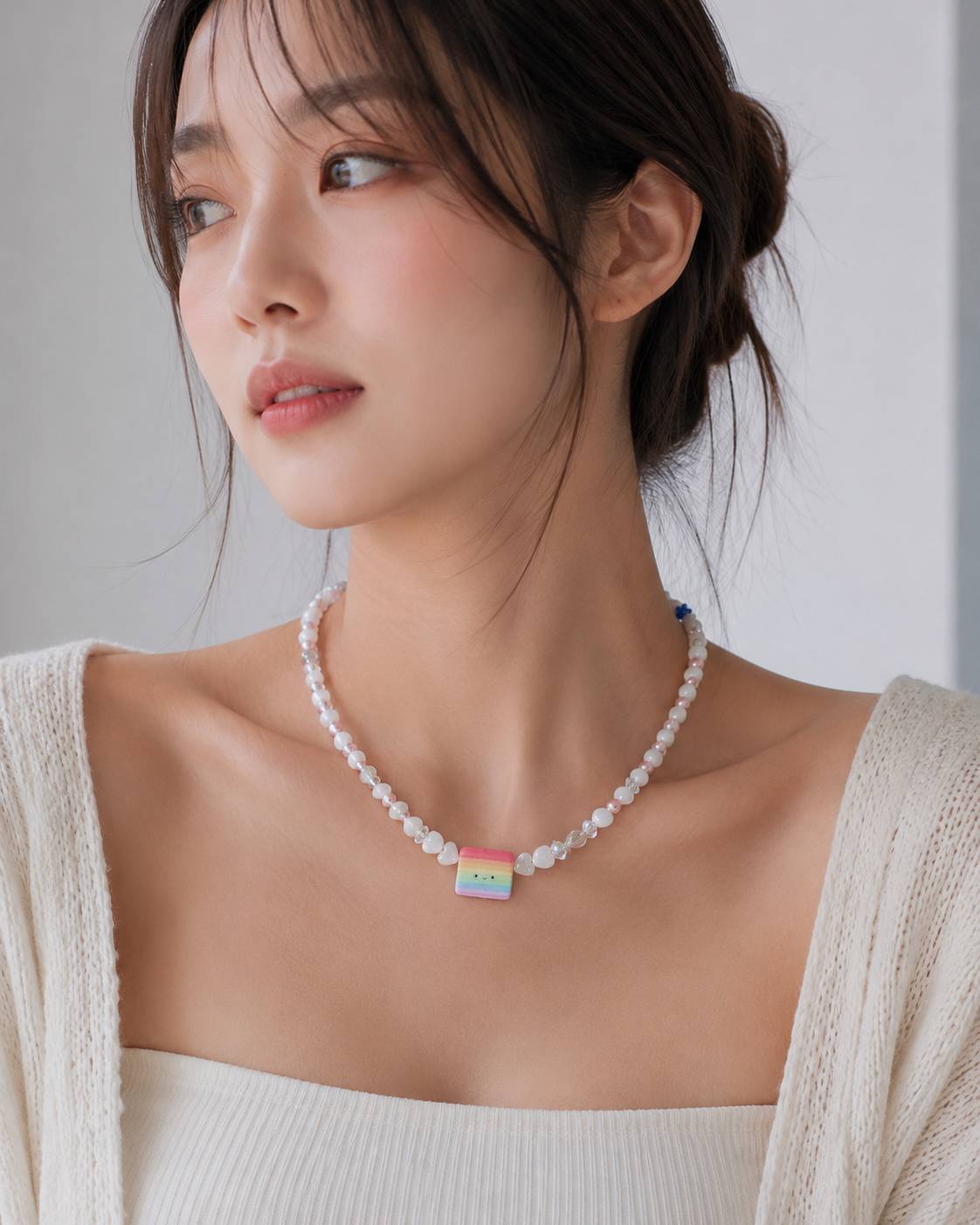 Hand-Beaded Kueh Lapis Jellycat, Mother of Pearl Heart Necklace