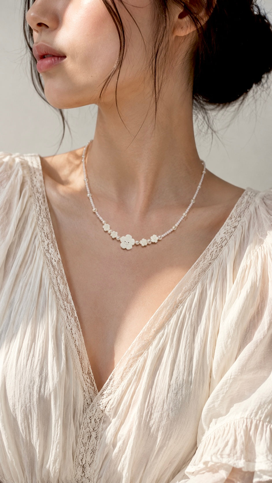 Kueh Bangkit Flower Hand-Beaded Necklace