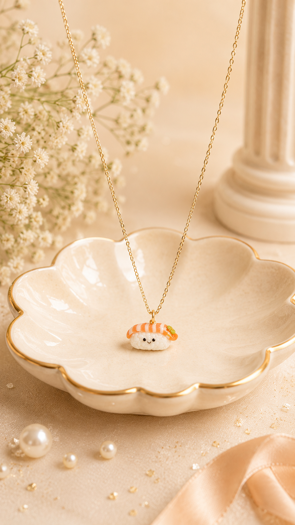 Salmon Sushi Jellycat Gold Necklace