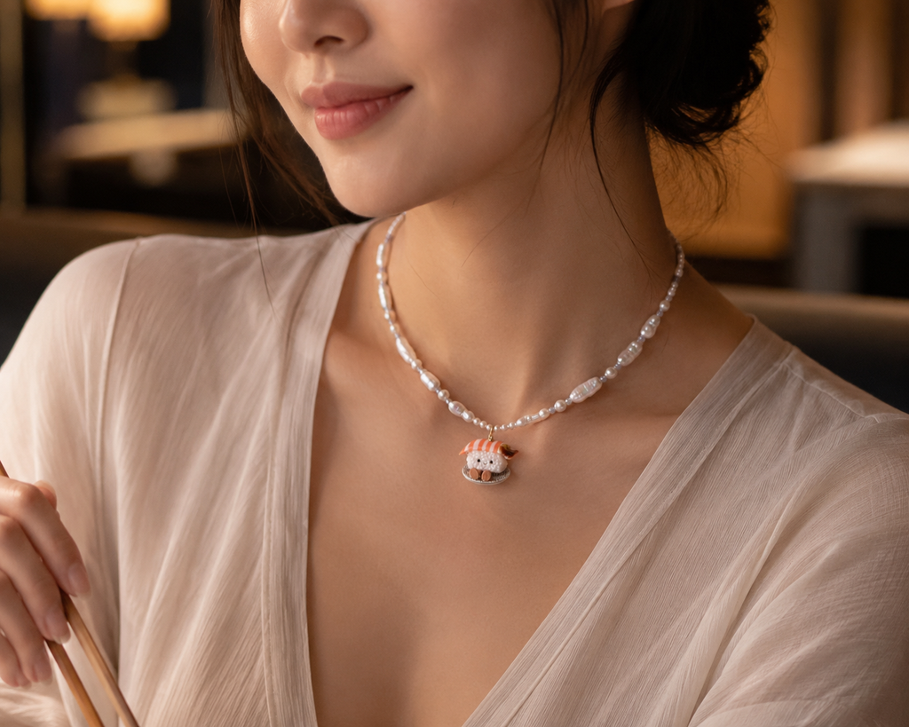 Mister Salmon Sushi Pearls and Tanzanite Necklace