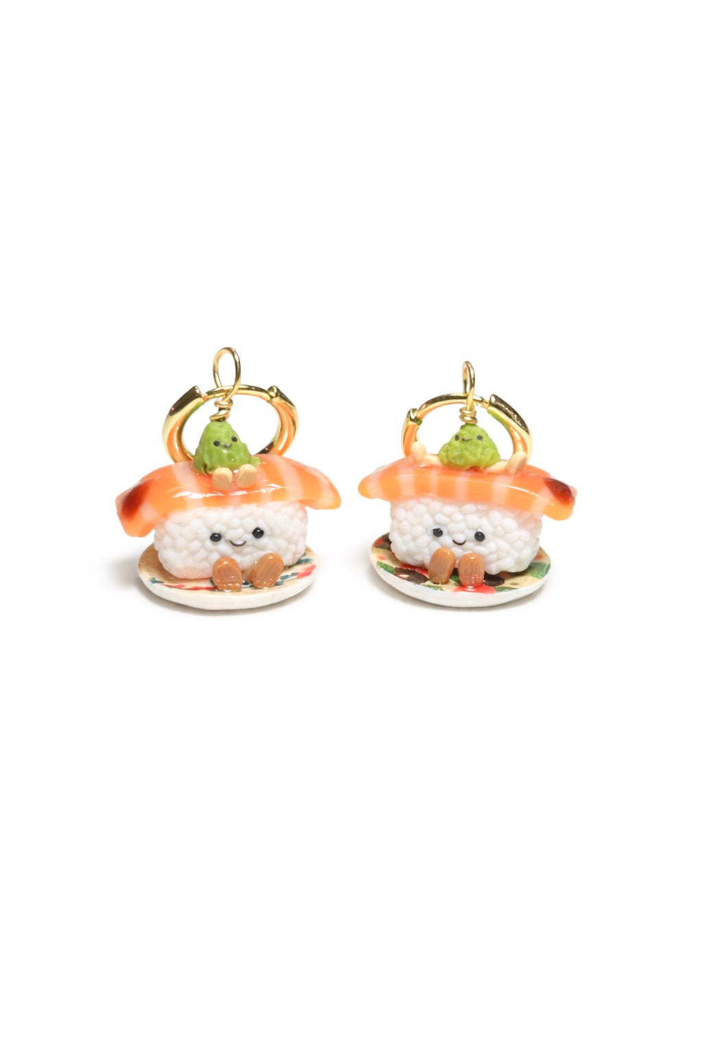 Salmon Nigiri Jellycats on Gold Hoop Dangles