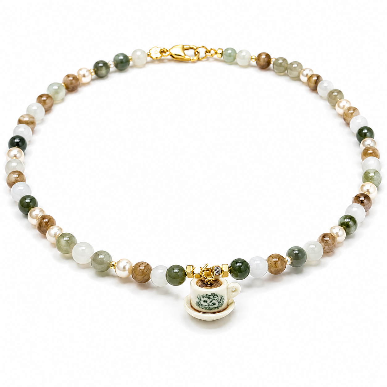 Hand-Beaded Jade and Swarovski Pearl Kopi Cup Necklace (customised for Carmen)