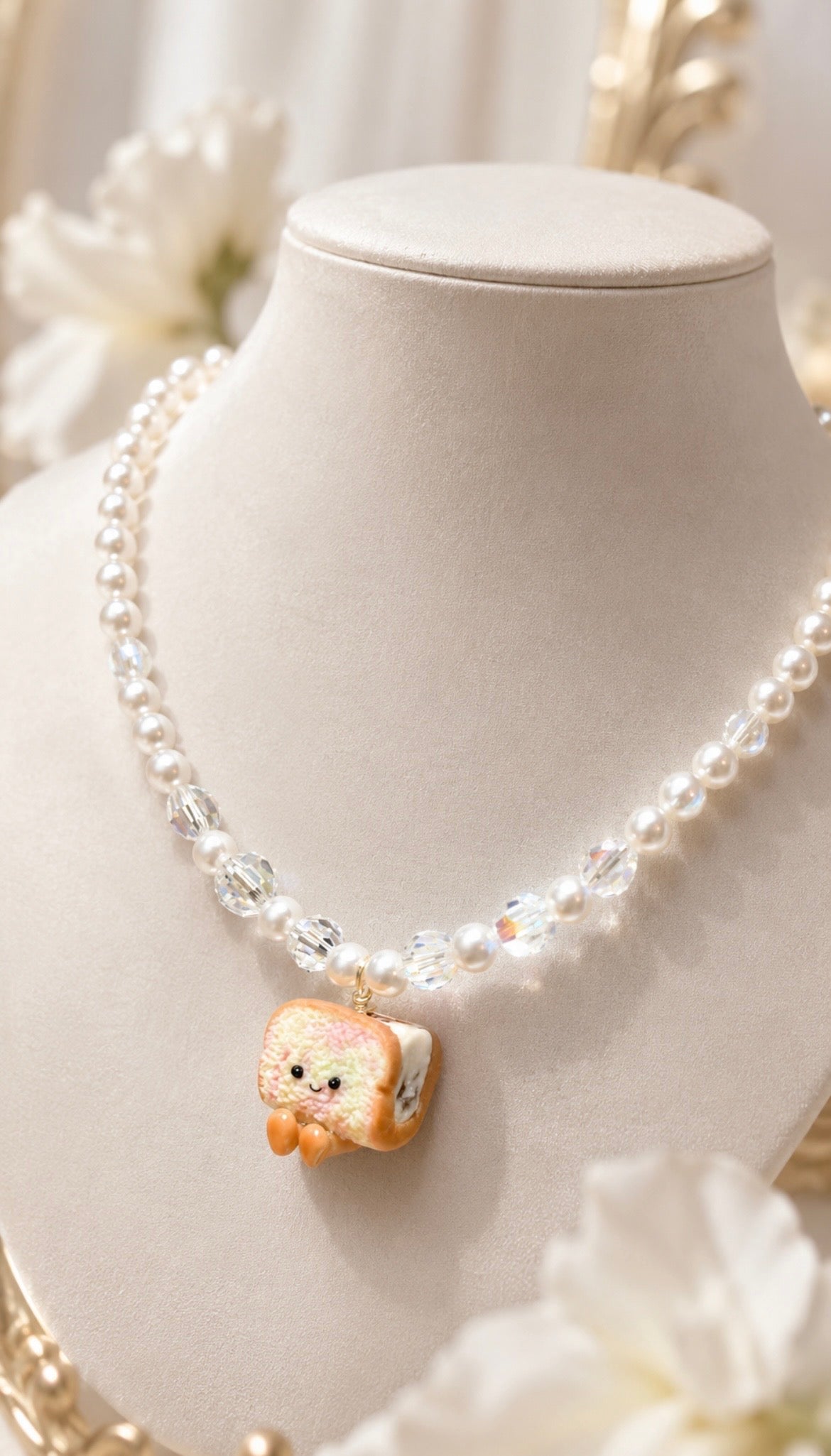 Rainbow Bread Swarovski Pearl and Crystals Necklace