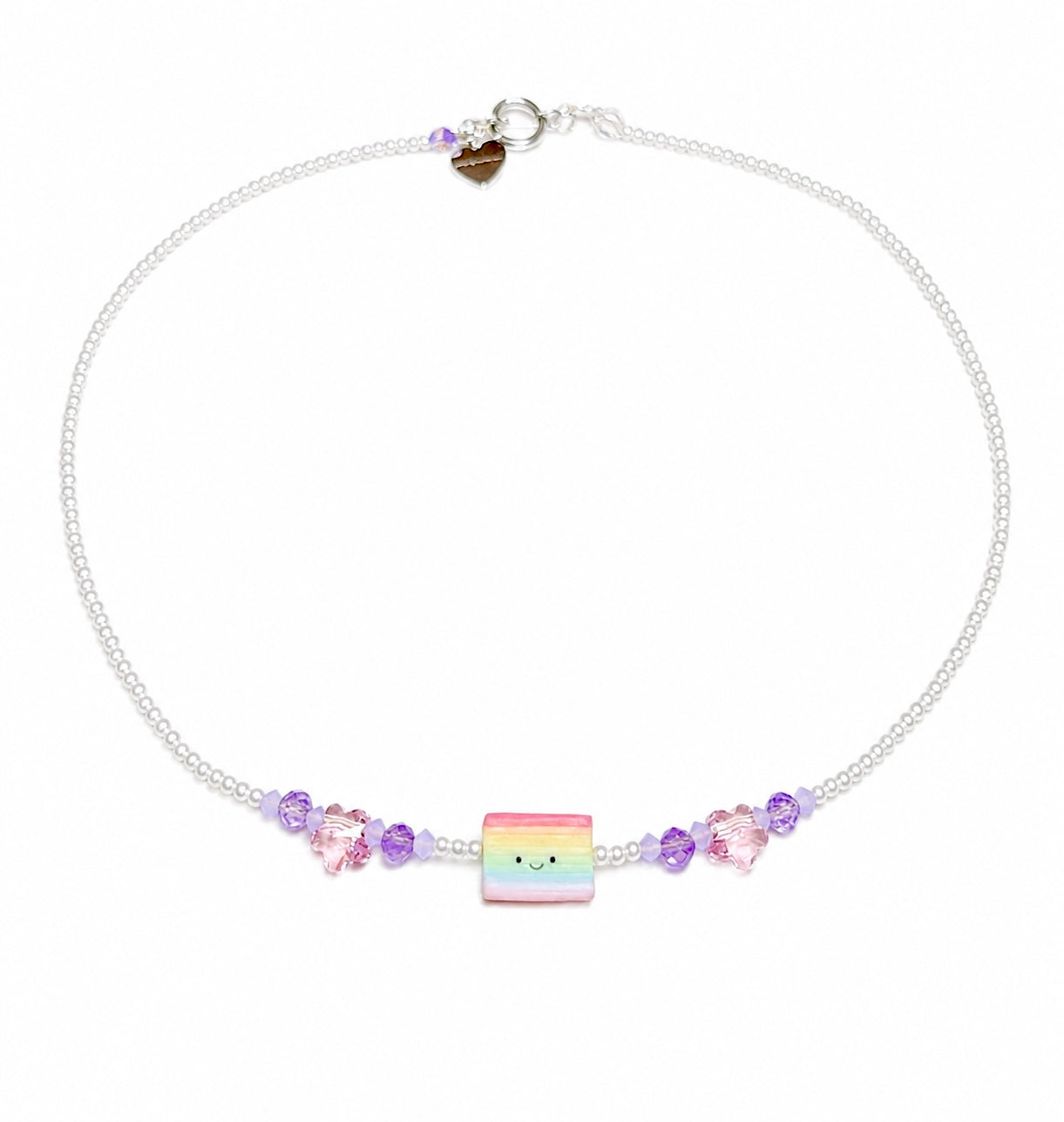 Hand-Beaded Kueh Lapis Jellycat Swarovski Pearl and Amethyst Necklace