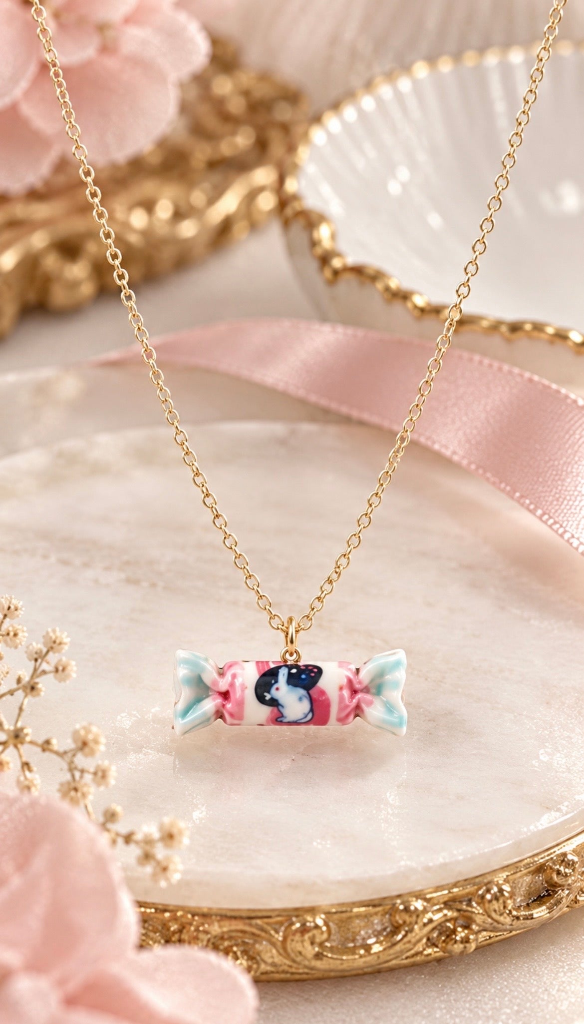 The Petite Rabbit Sweet Chain Necklace in Pastel Blue