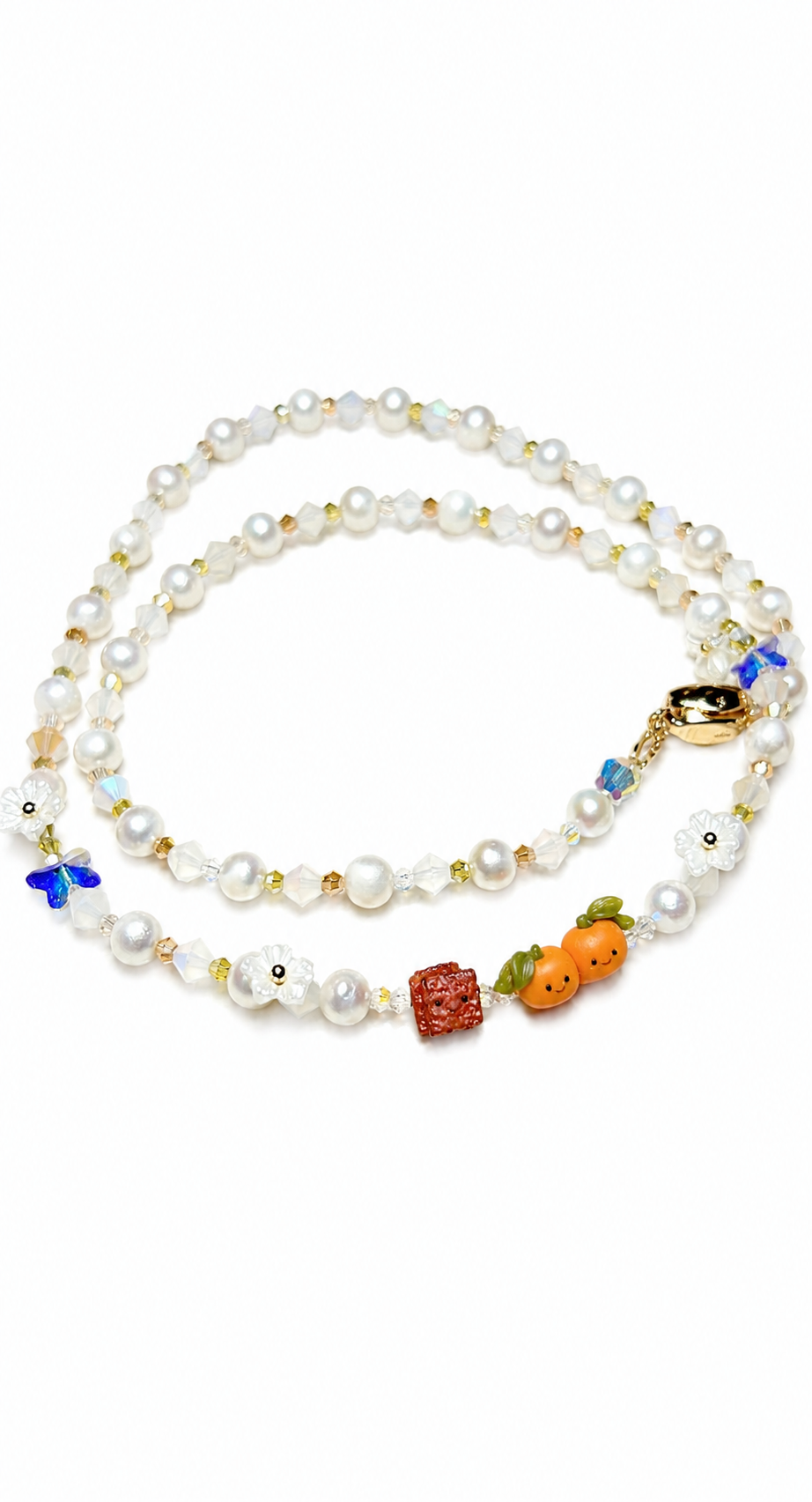 Mandarin and Bakwa Petite Jellycats on Hand-Beaded Necklace