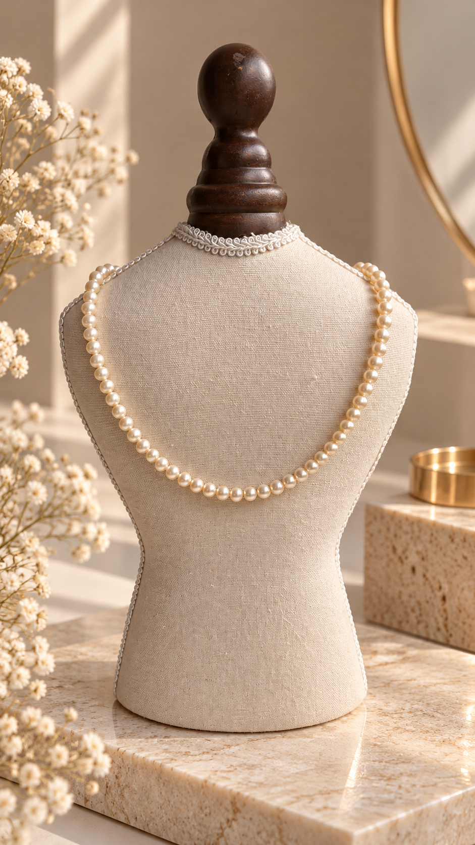 Swarovski Glass Pearl Necklace in Creamrose Light (hand-beaded)