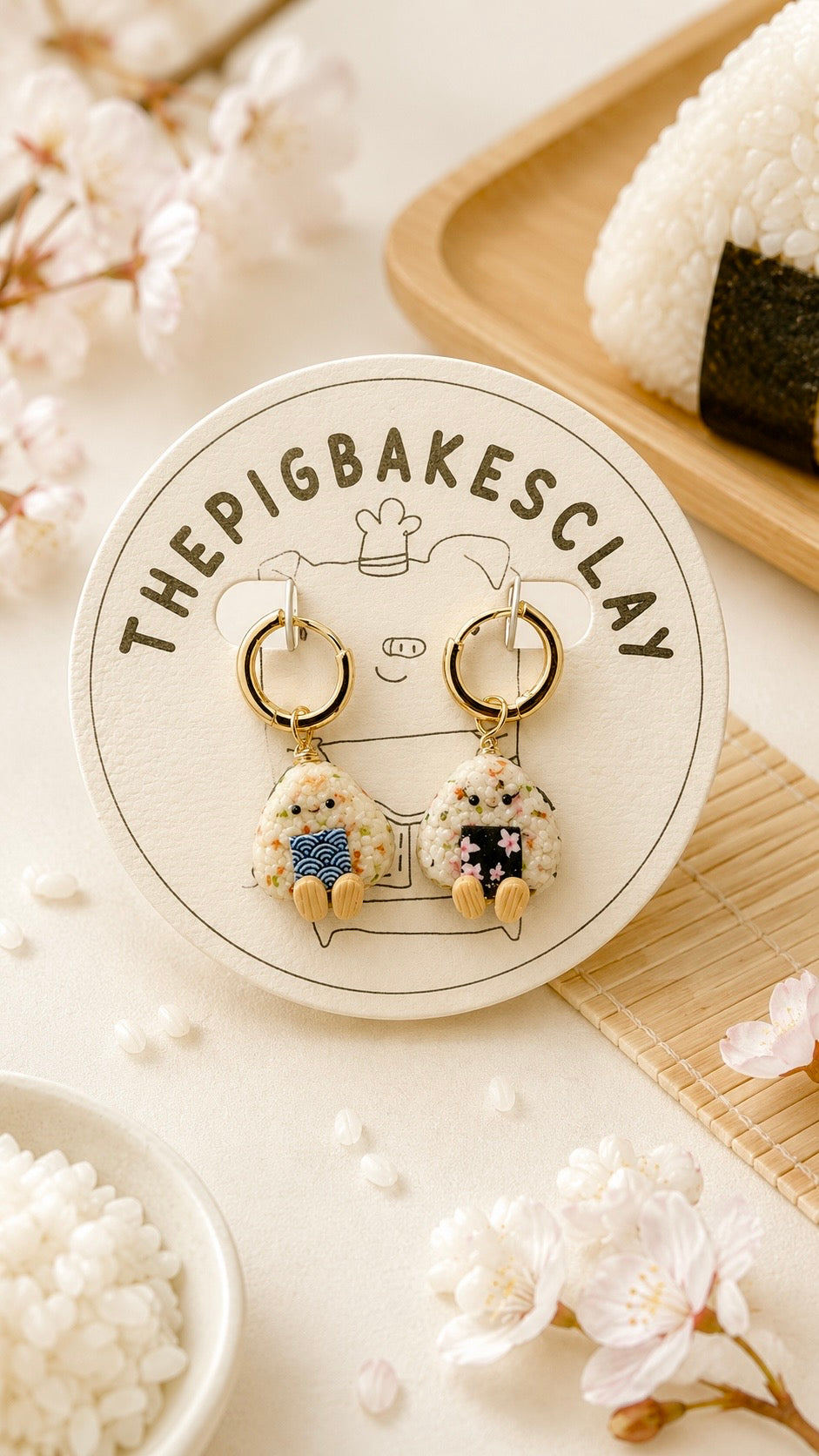 Speckled Onigiris on Gold Hoops