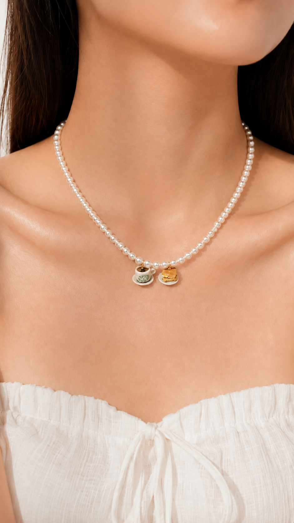 Hand-Beaded Kopi Toast Swarovski Pink-toned Pearl Necklace