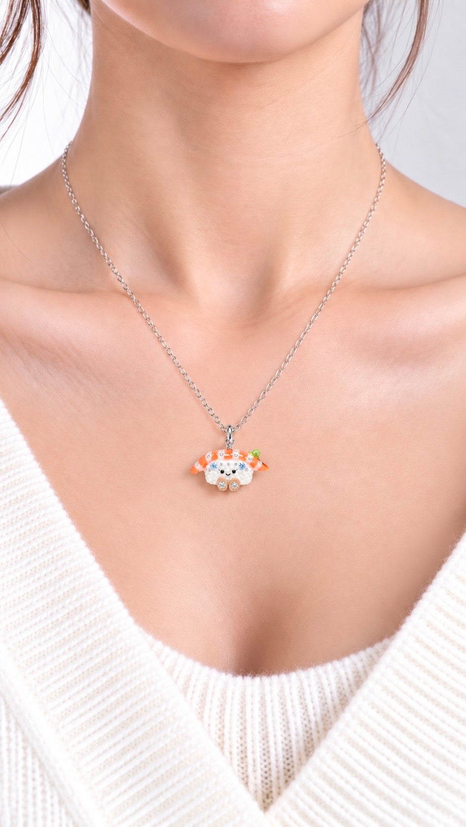 The Smiley Salmon Sushi with her Moissanites Miniature Charm
