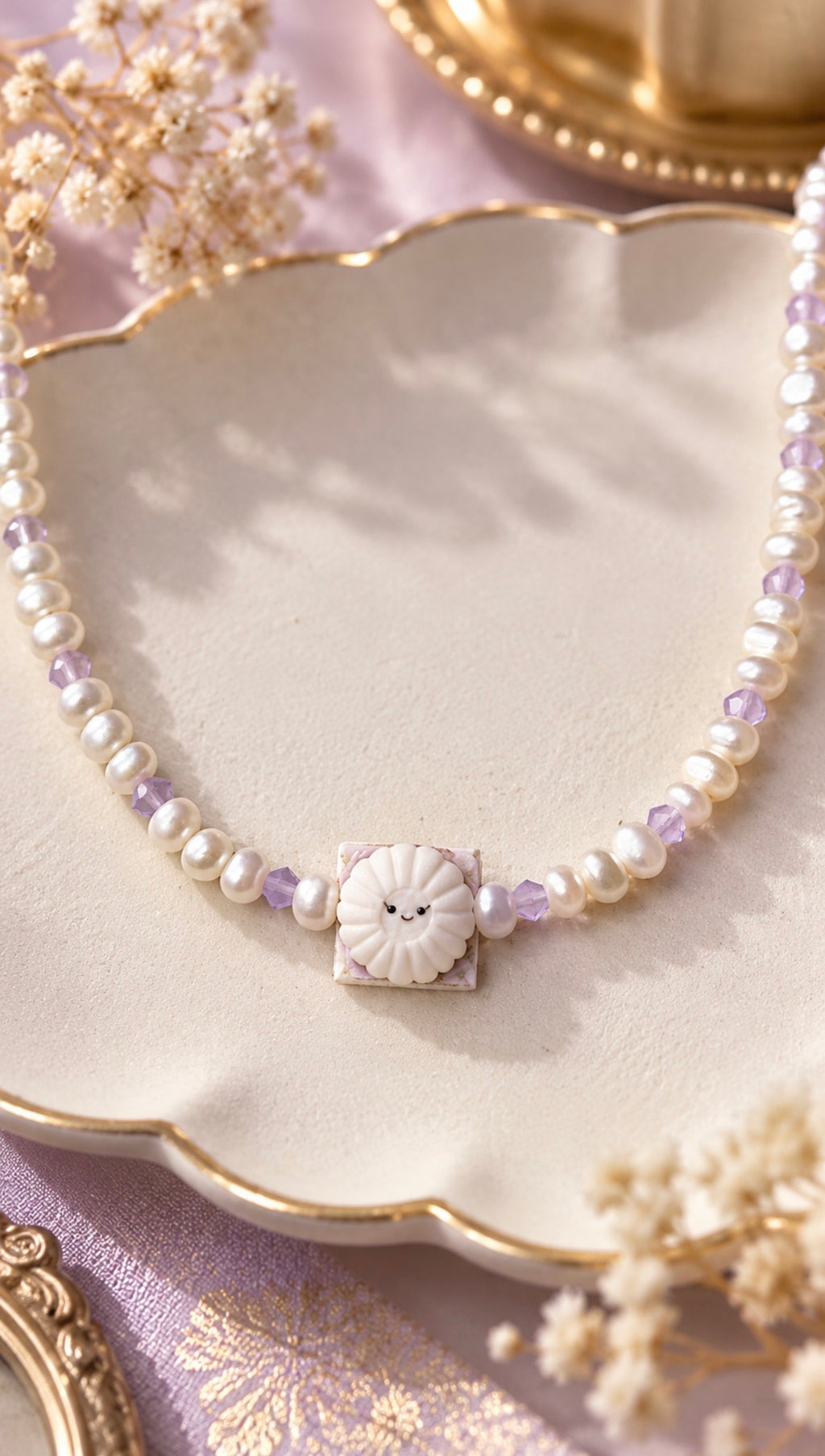 Kueh Tutu in Vintage Purple Pearl Necklace