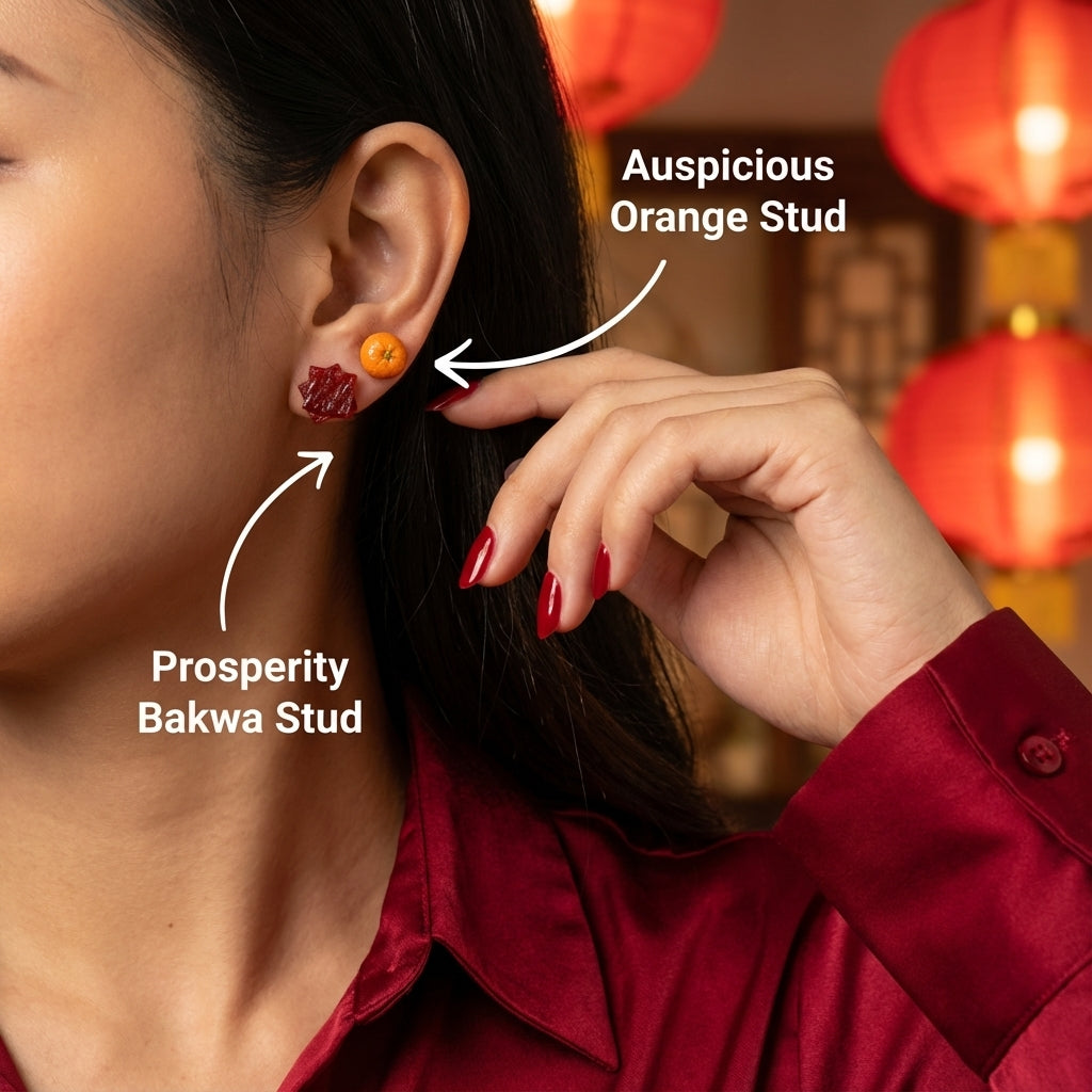 Mandarin Orange and Bakwa Earring Studs (PREORDER, wait time 4-8 weeks)