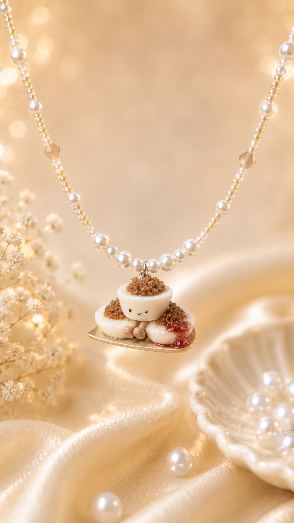 Chwee Kueh Hand-Beaded Necklace in Pastels and Pearls