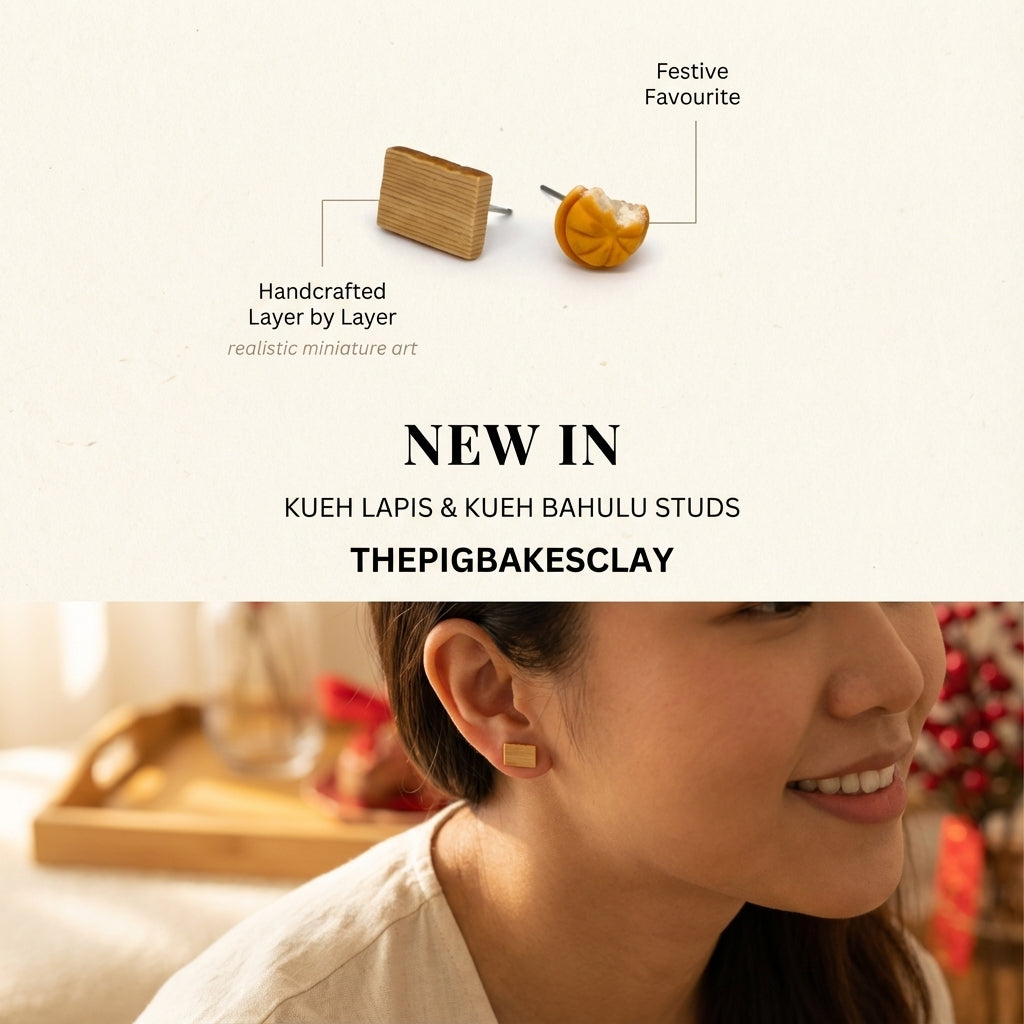 Kueh Lapis Legit and Kueh Bahulu Earring Studs