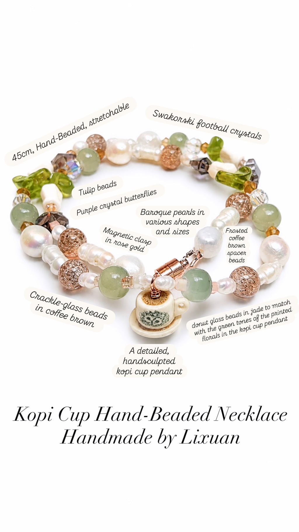 Kopi Cup Hand-Beaded Necklace