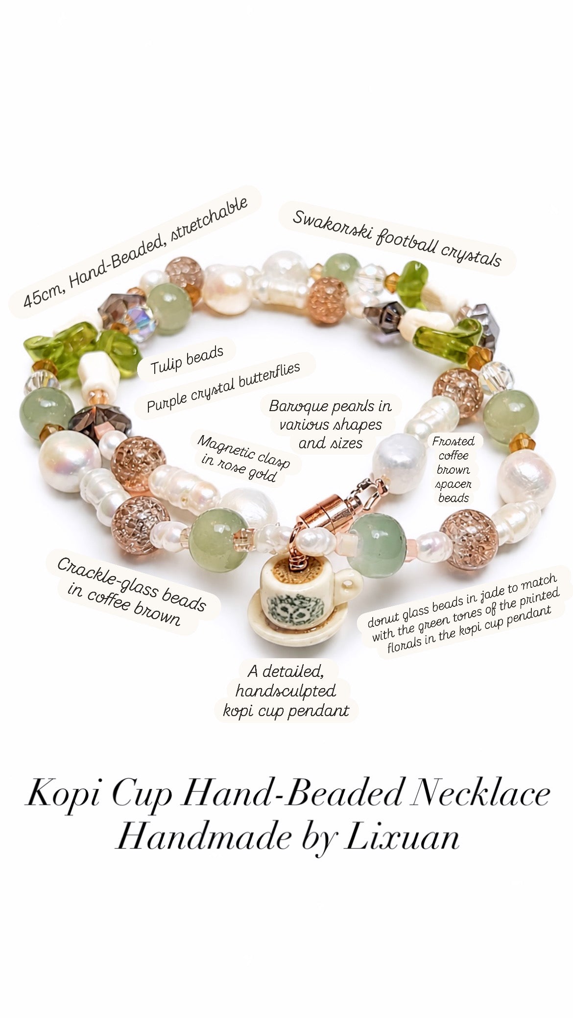 Kopi Cup Hand-Beaded Necklace