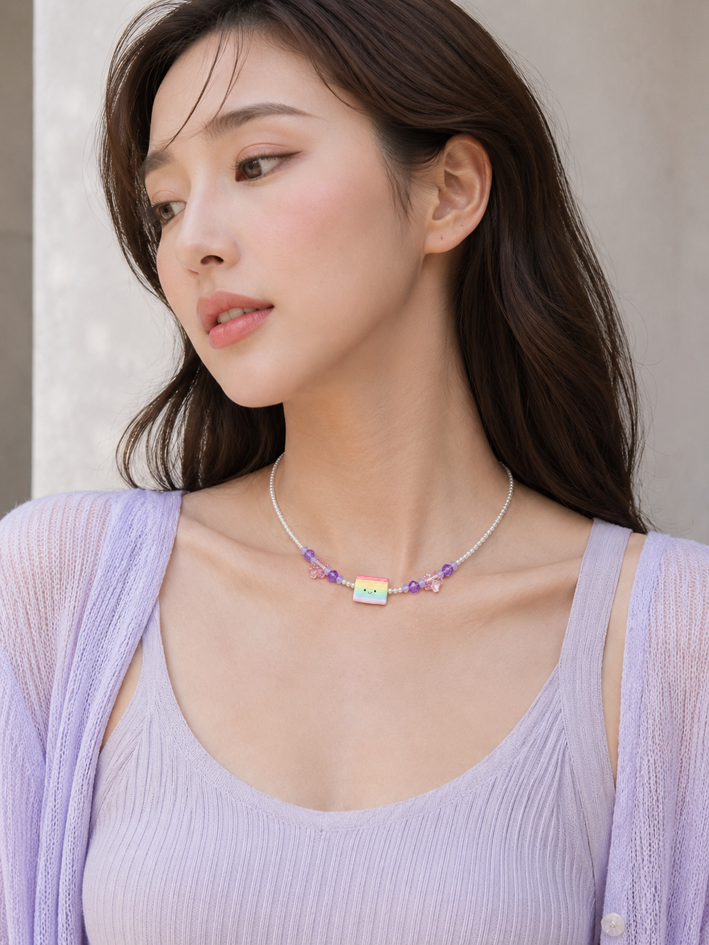 Hand-Beaded Kueh Lapis Jellycat Swarovski Pearl and Amethyst Necklace