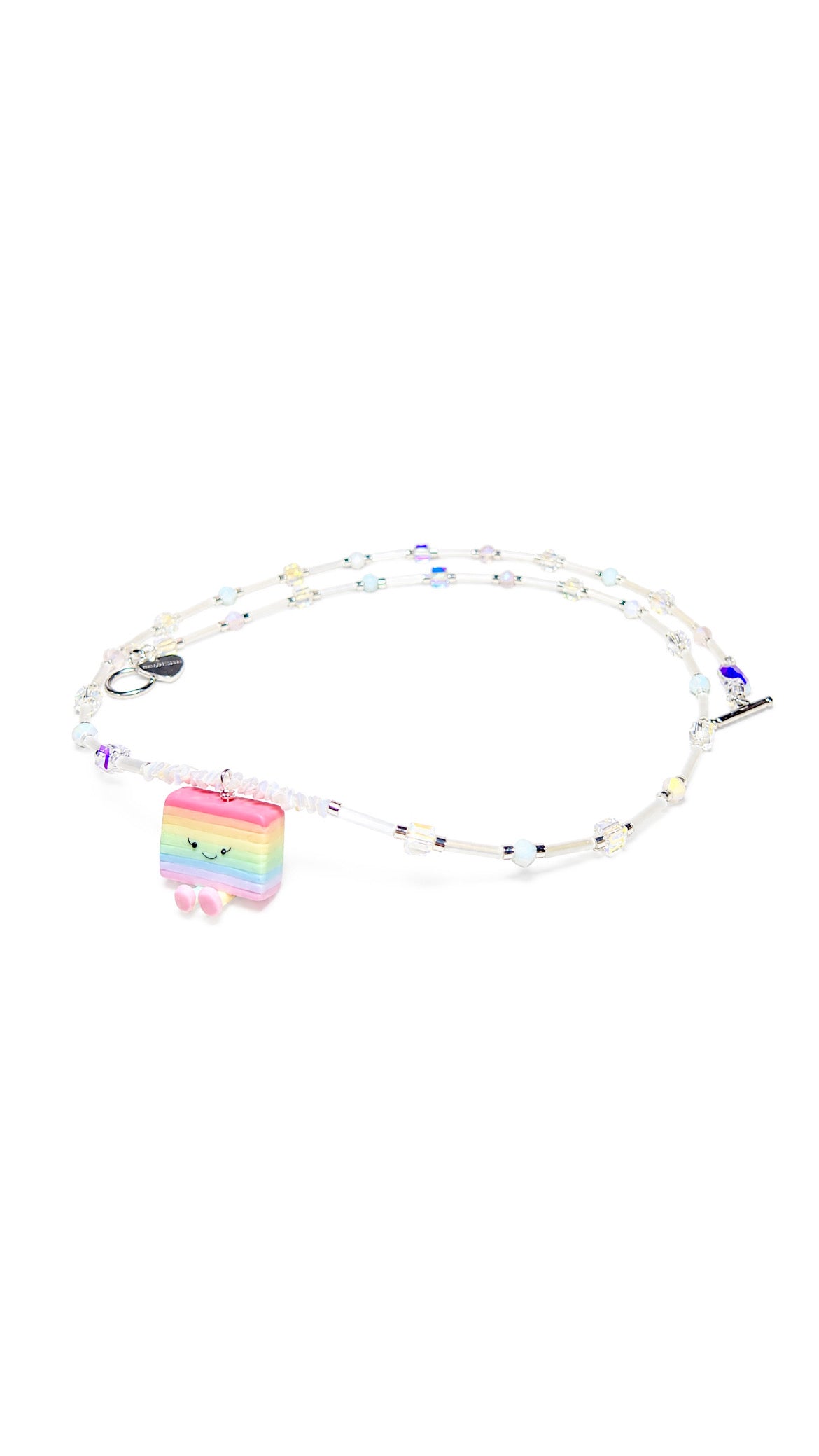 Hand-Beaded Kueh Lapis Jellycat with Tubes and Crystals Long Necklace