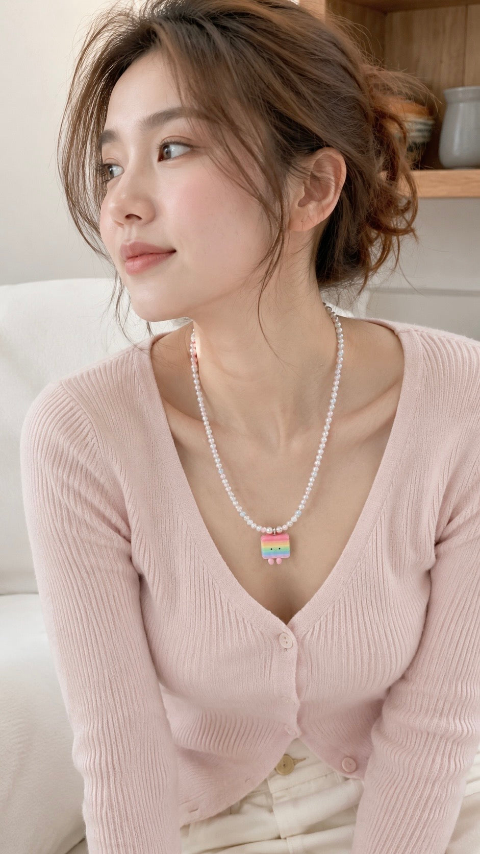 Hand-Beaded Kueh Lapis Jellycat with Swaroski Pearls and Czech Beads in Pastels Long Necklace