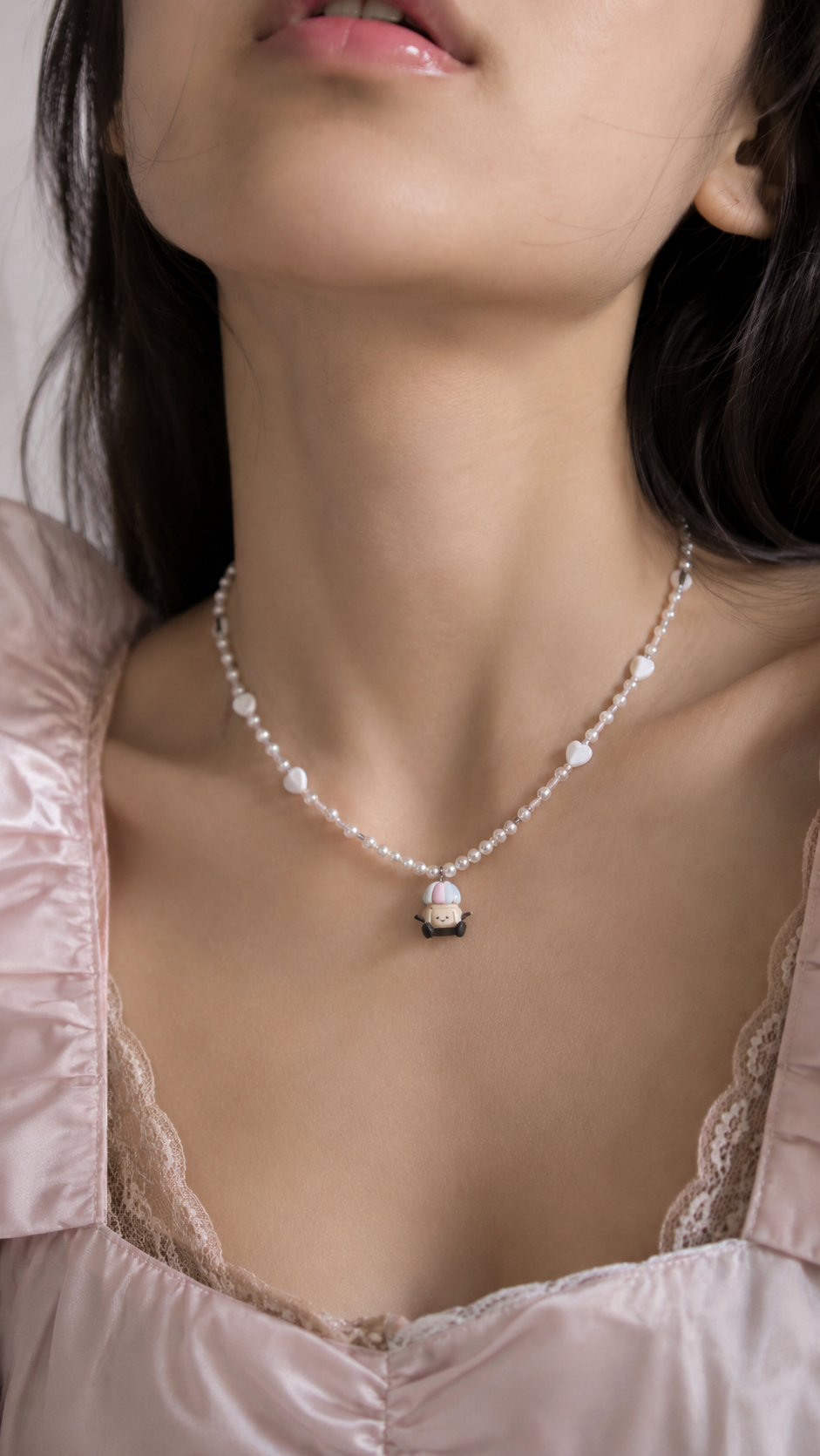 Iced Gem Hand-Beaded Silver Necklace in Pastels