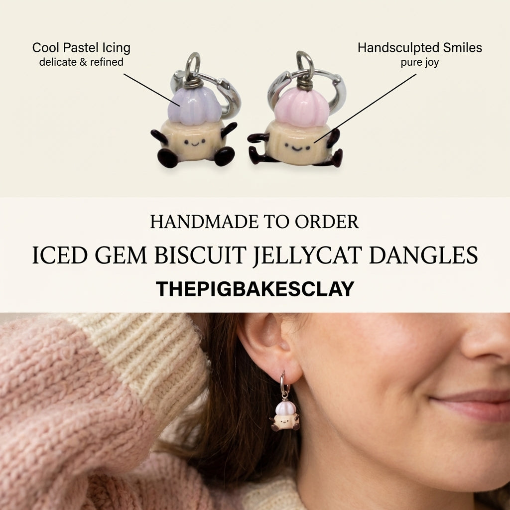 Iced Gem Biscuit Jellycats on Silver Hoop Huggies