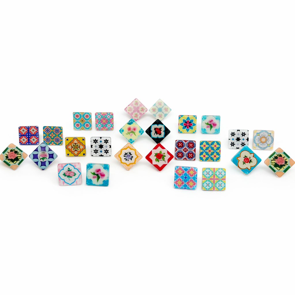 Peranakan Tiles Earring Studs (INSTOCK)