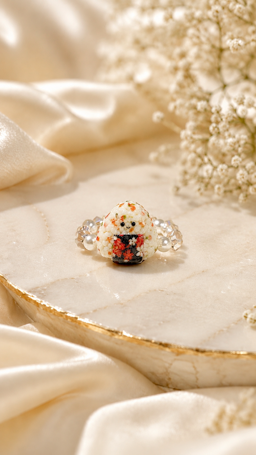 Speckled tuna and spinach Onigiri Beaded Ring