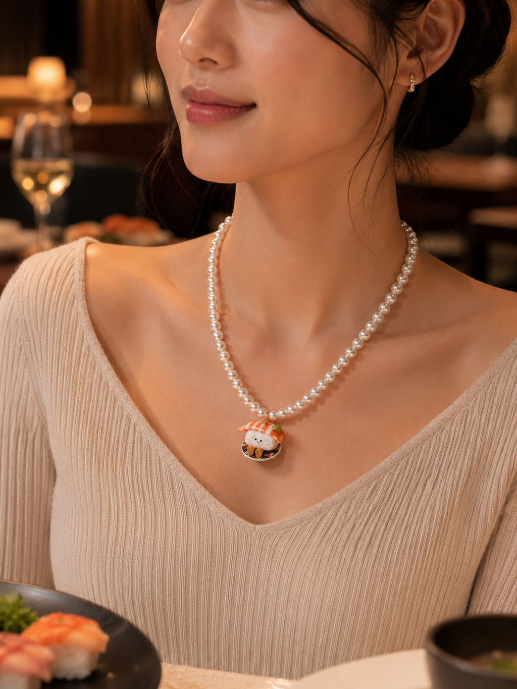 Mister Salmon Sushi Pearl Necklace