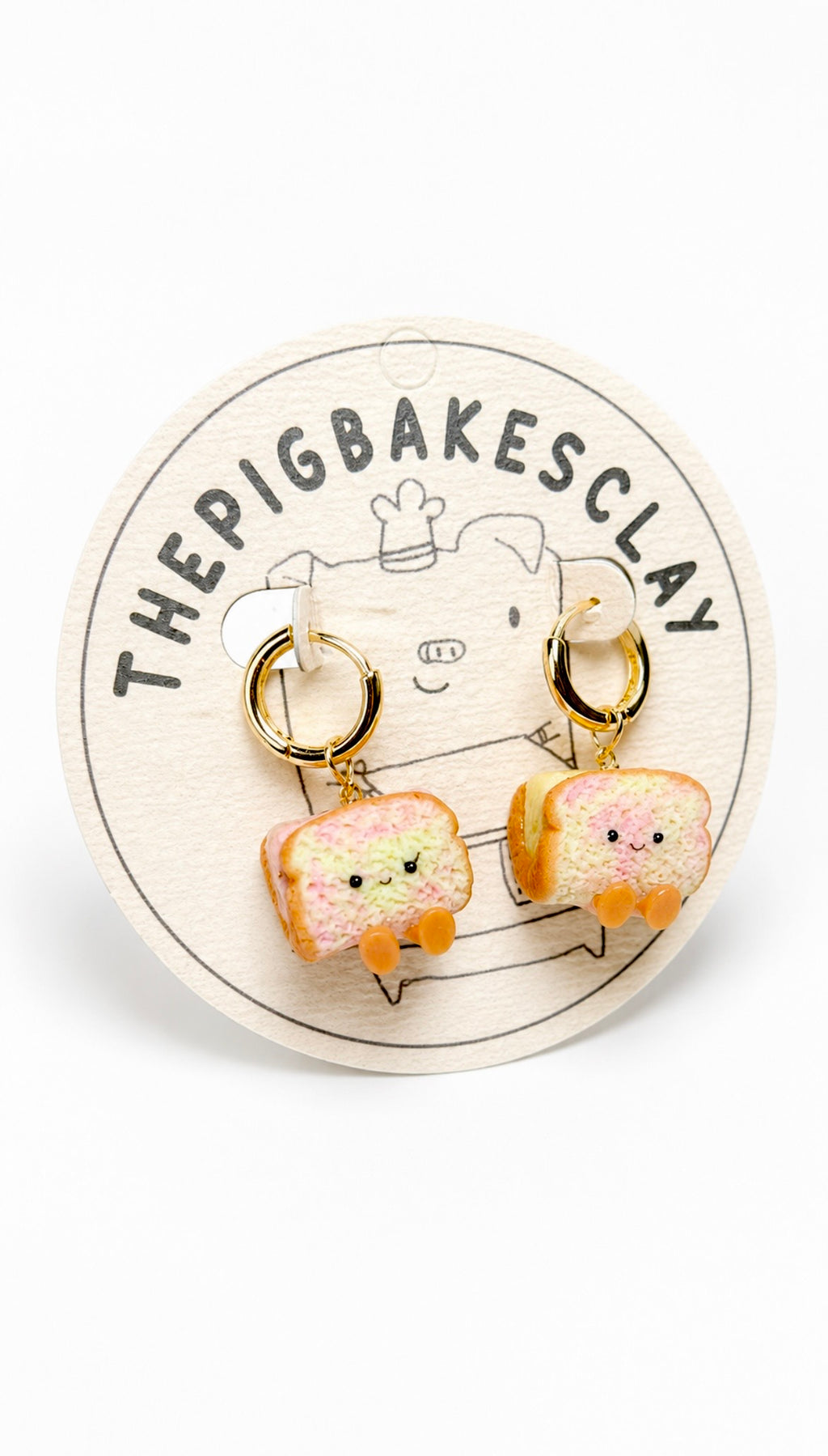 Rainbow Bread Ice Cream on Gold Earring Hoops (red bean and durian)