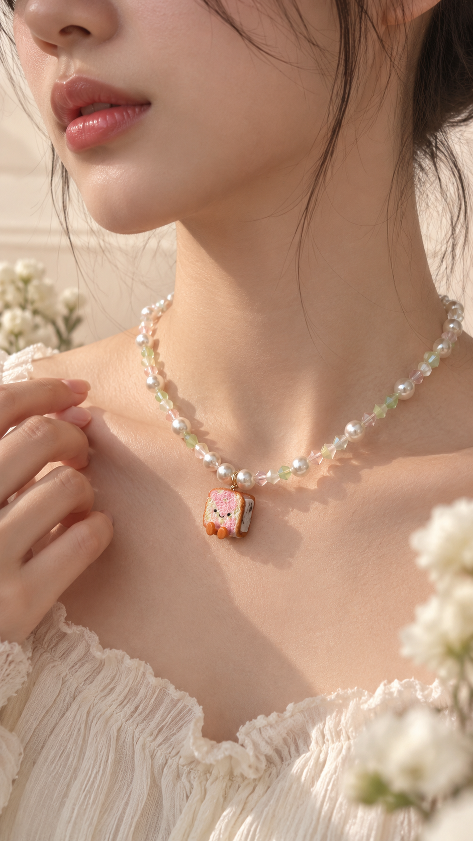 Rainbow Ice Cream Bread in Pastels Necklace
