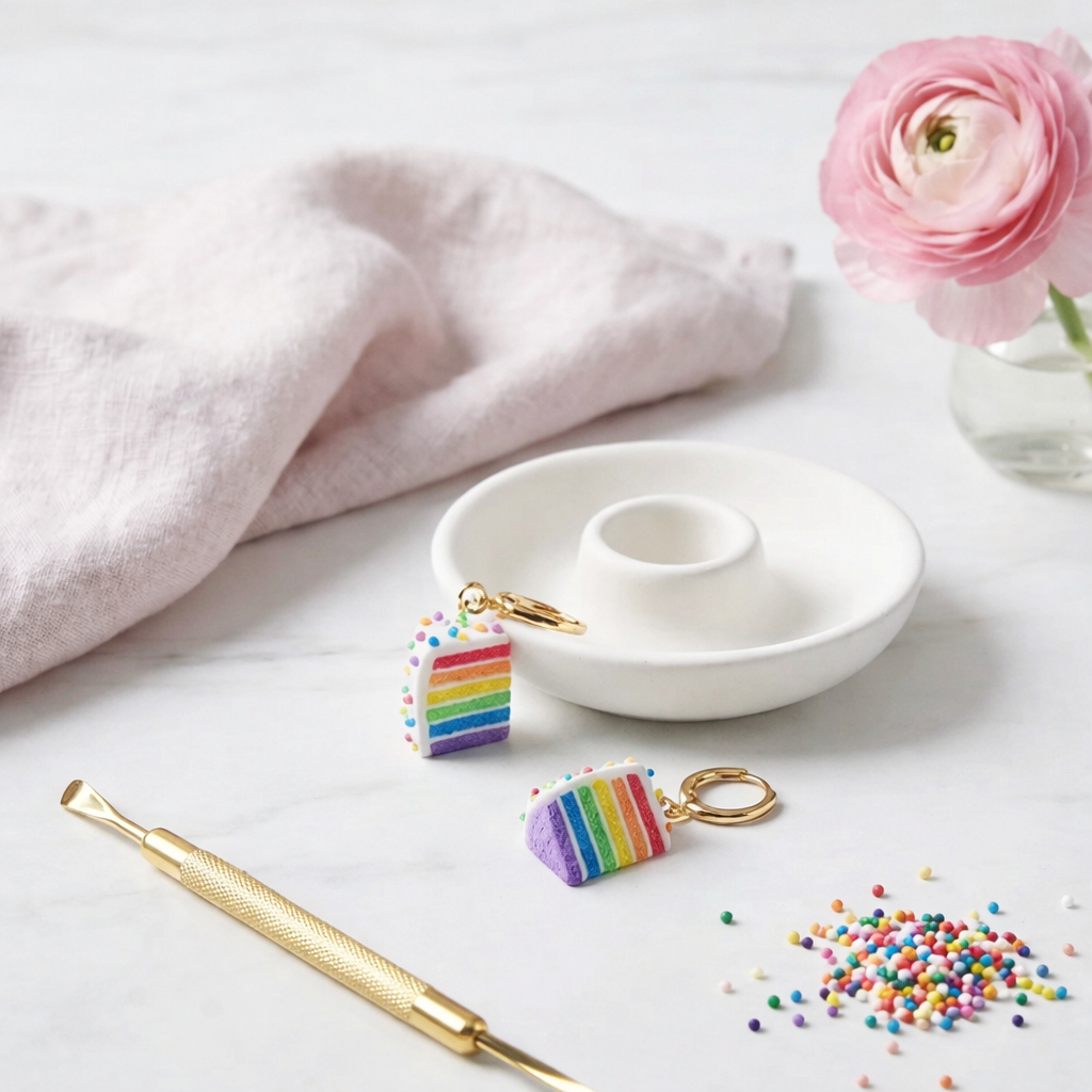 Rainbow Cake Gold Hoop Dangles