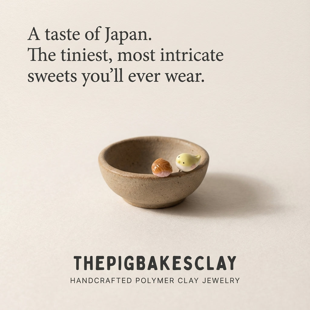 Japanese Bird and Leaf Wagashi Earring Studs