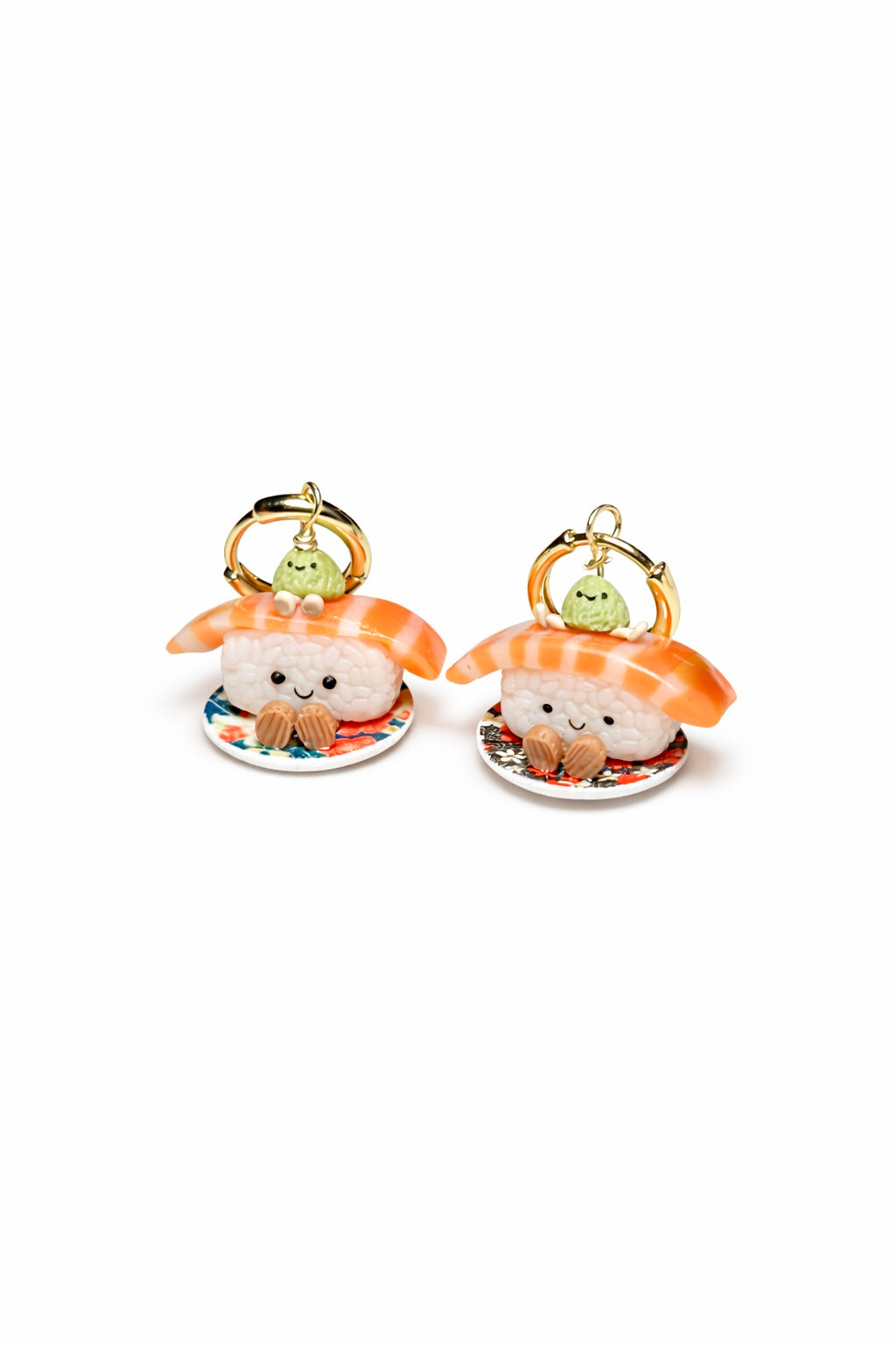 Salmon Nigiri Jellycats on Gold Hoop Dangles