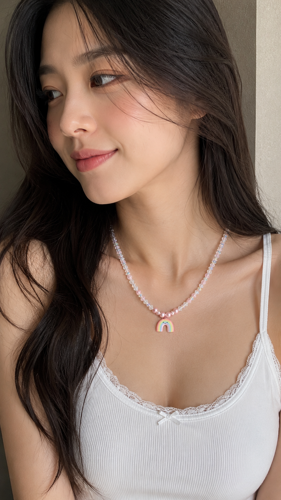 Rainbow Jellycat Hand-Beaded Pastel Pink Necklace