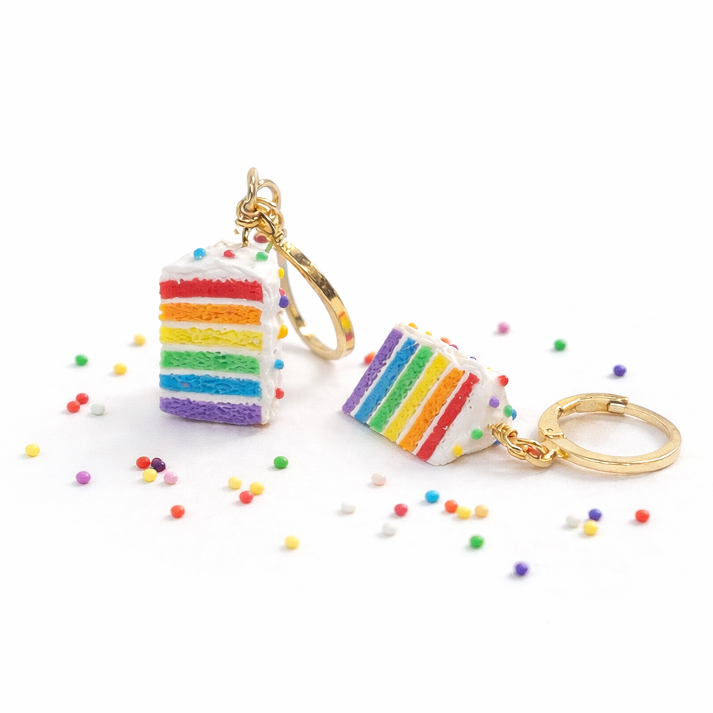 Rainbow Cake Gold Hoop Dangles
