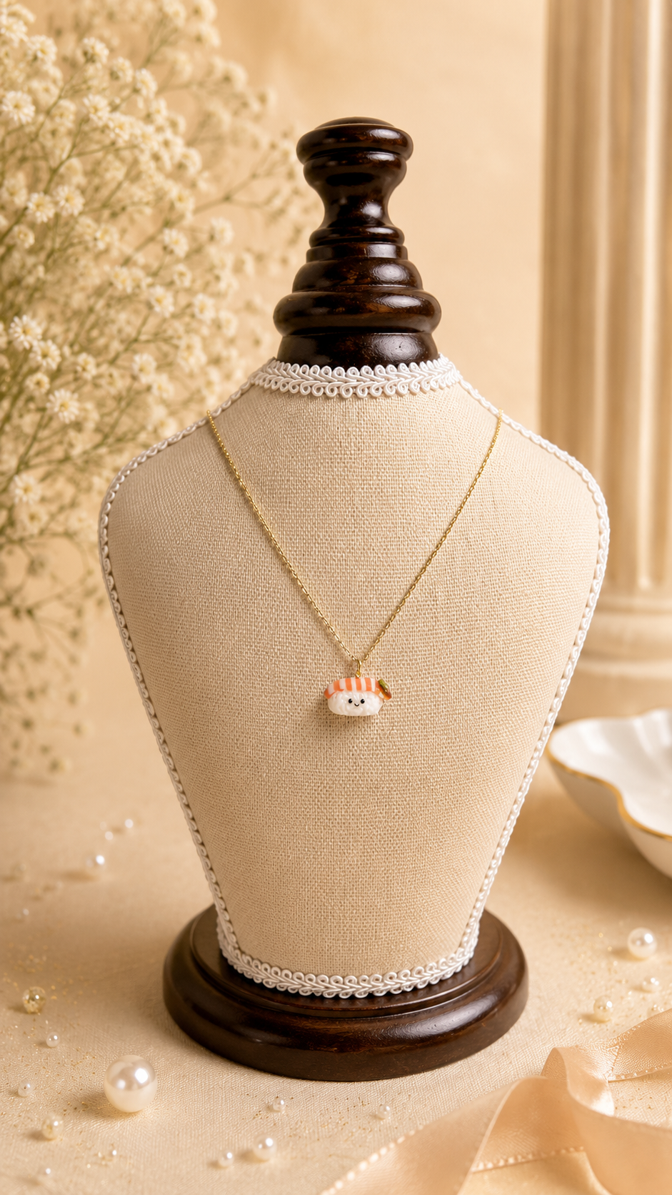 Salmon Sushi Jellycat Gold Necklace