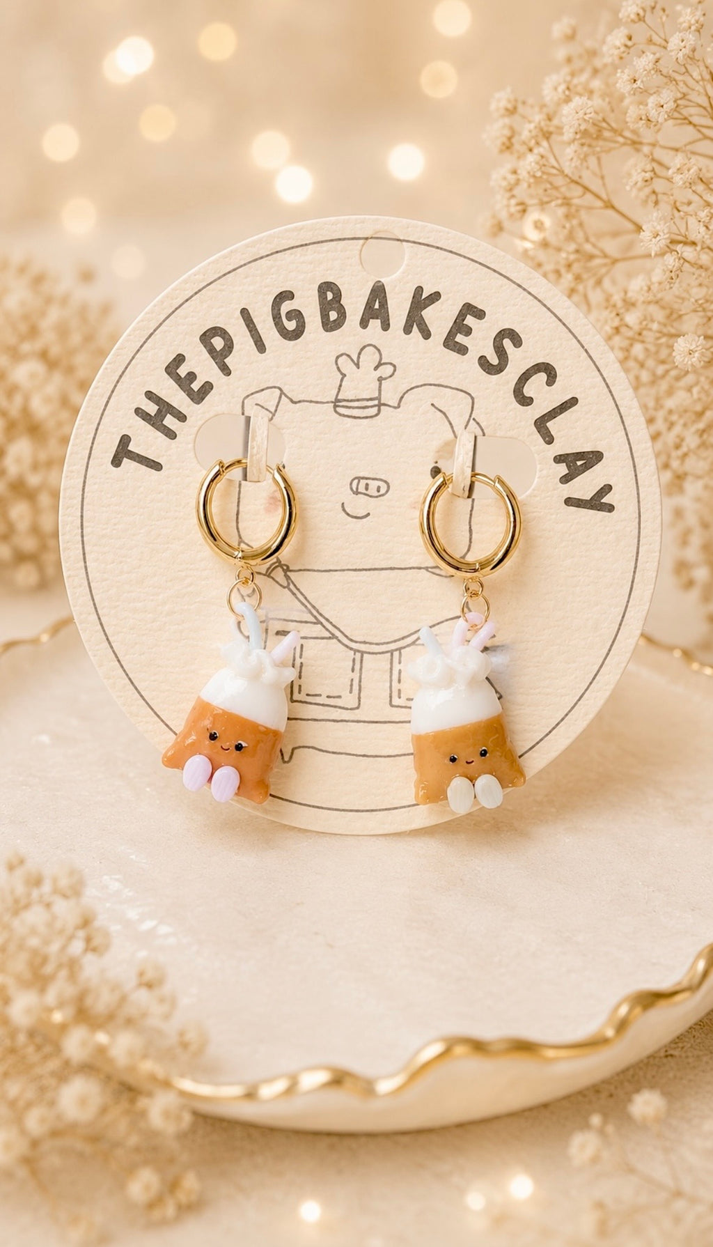 Kopi Teh Dabao Bags on Gold Ear Hoops, in Pastels