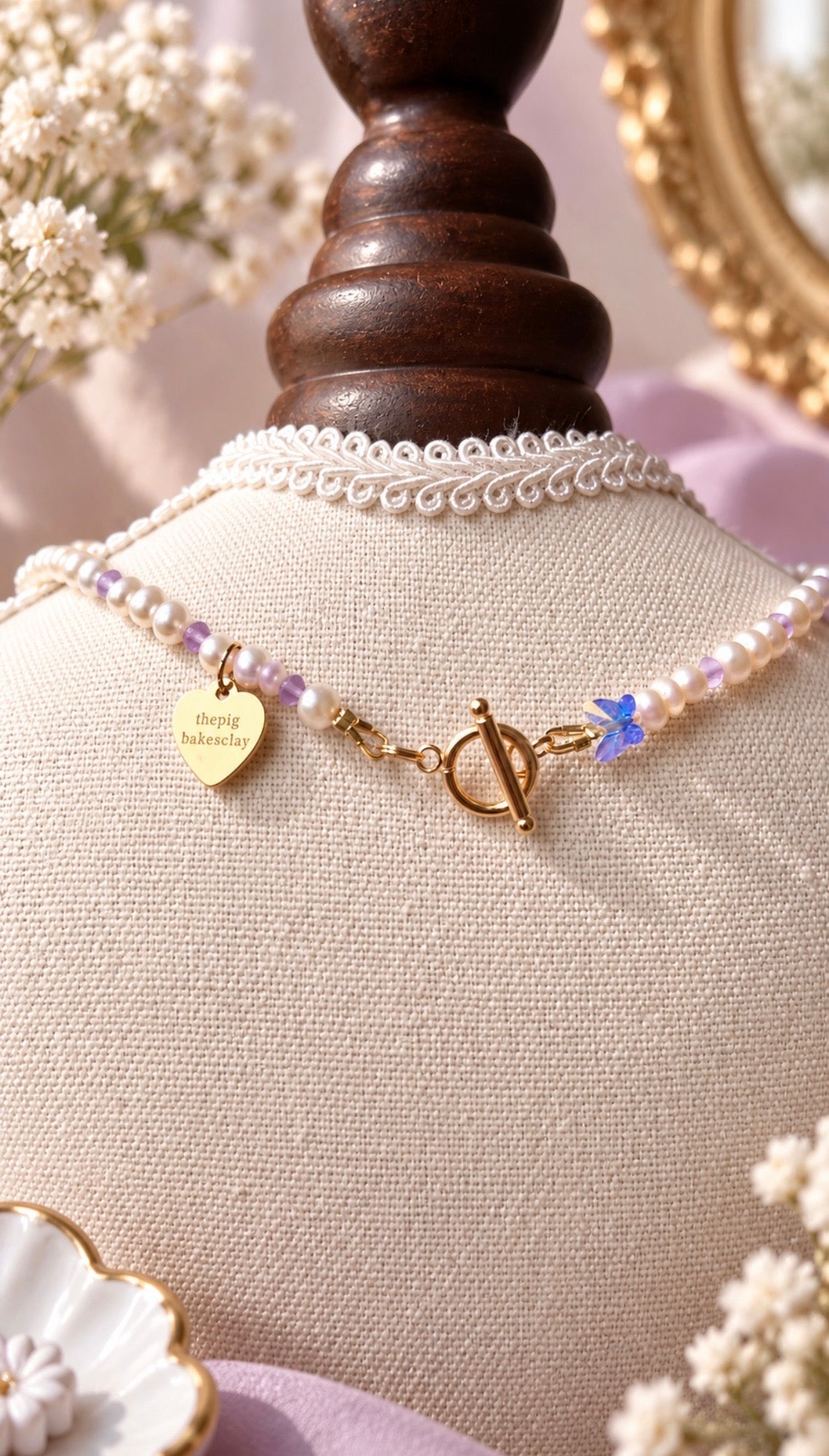 Kueh Tutu in Vintage Purple Pearl Necklace