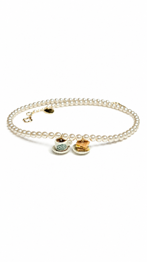 Hand-Beaded Kopi Toast Swarovski Pink-toned Pearl Necklace