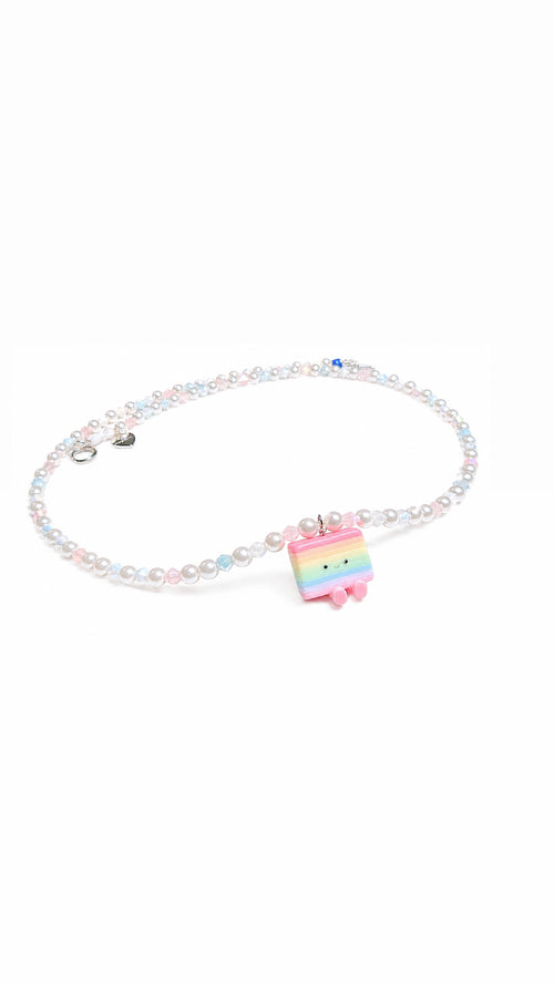 Hand-Beaded Kueh Lapis Jellycat with Swaroski Pearls and Czech Beads in Pastels Long Necklace