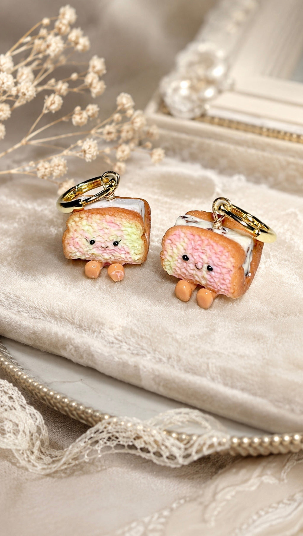 Rainbow Bread Ice Cream on Gold Earring Hoops (choc chip and yam)