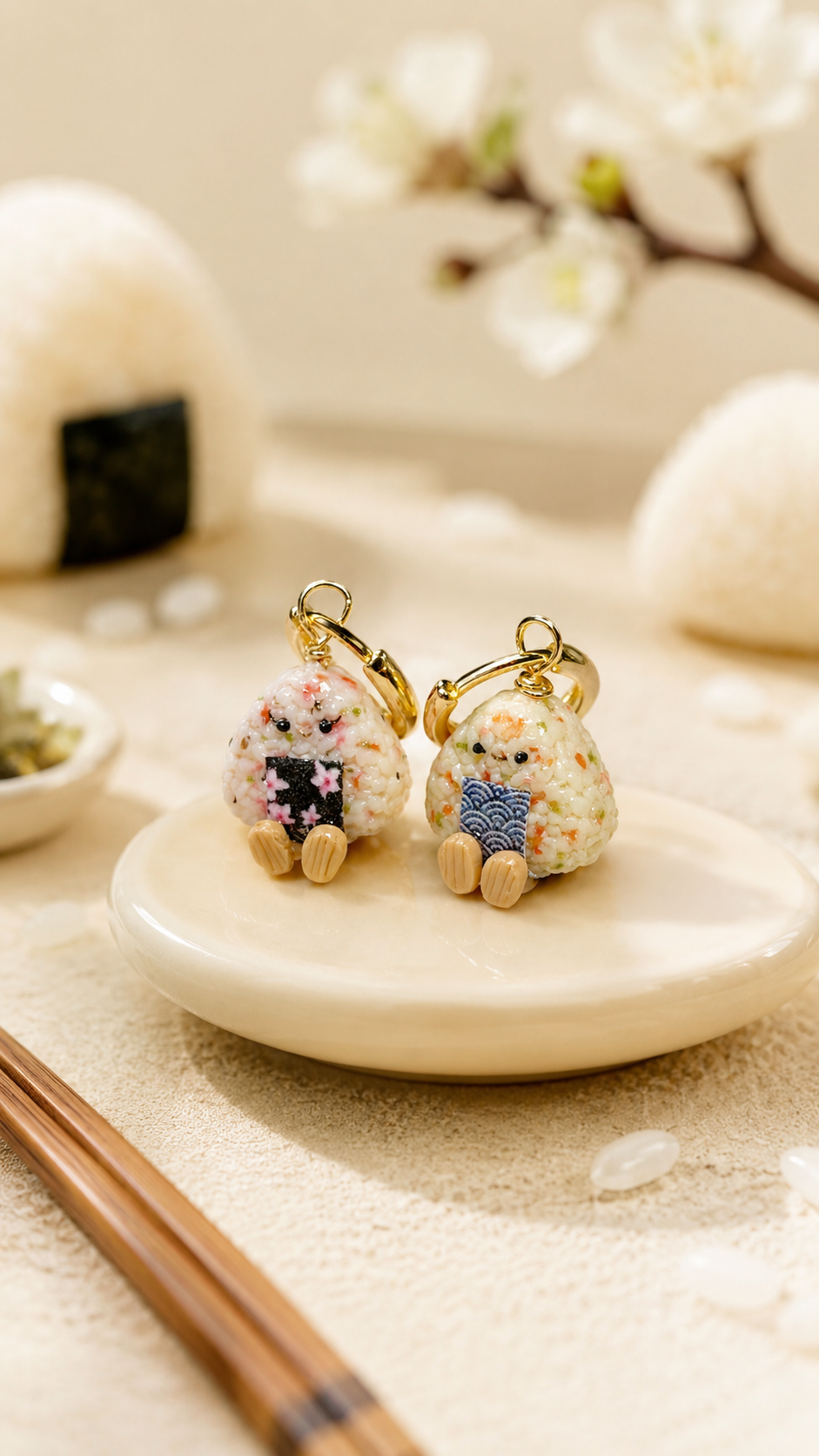 Speckled Onigiris on Gold Hoops