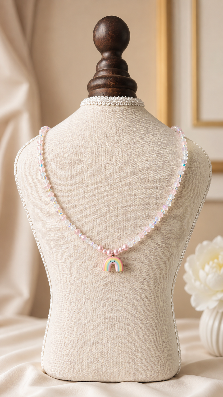 Rainbow Jellycat Hand-Beaded Pastel Pink Necklace