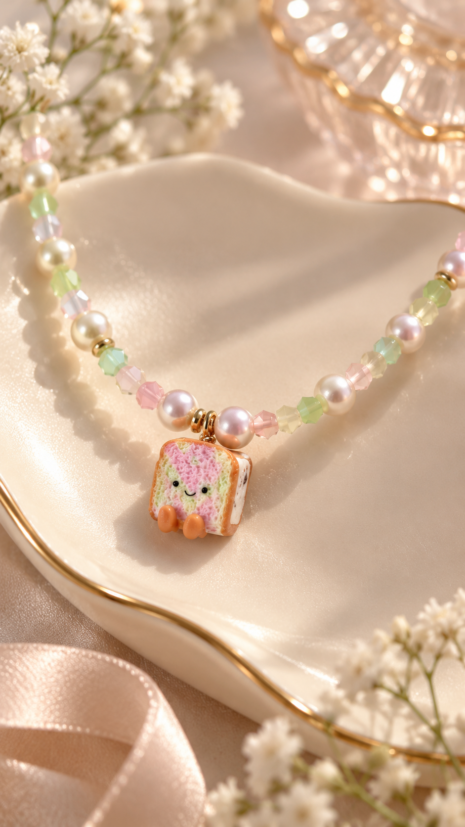 Rainbow Ice Cream Bread in Pastels Necklace