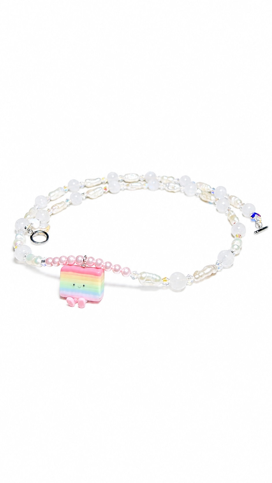 Hand-Beaded Kueh Lapis Jellycat Moonstone and Baroque Pearl Long Necklace